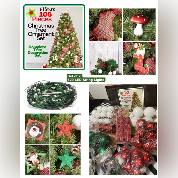 Christmas Tree Ornaments Set (106 Pieces) EntireTree Decorations- Brand New - Picture 4 of 7